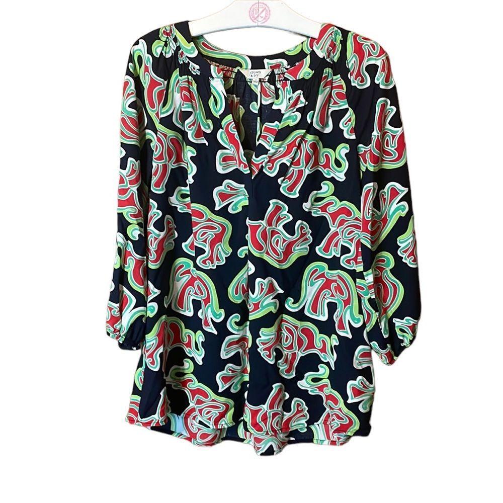 •COWN & IVY• COLORFUL BLOUSE WITH ELEPHANT PRINT SIZE SMALL